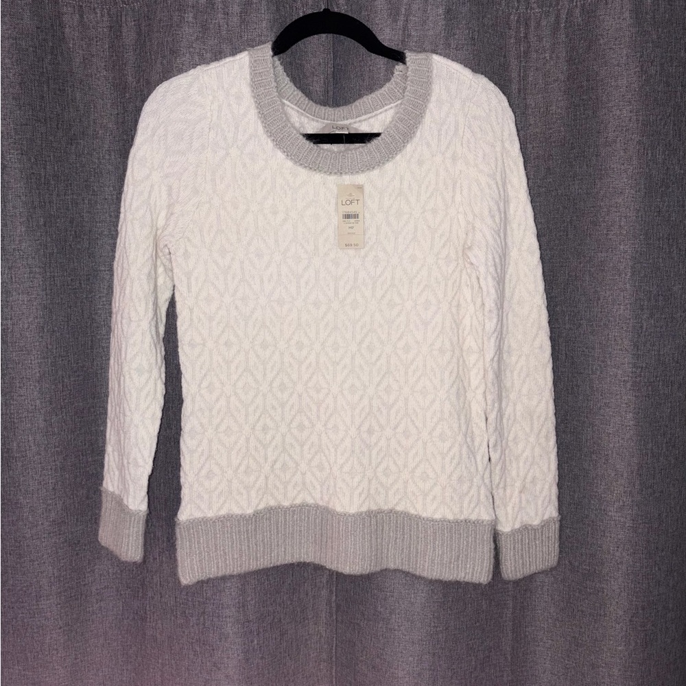 NWT LOFT Women's Cream and Gray Textured Sweater